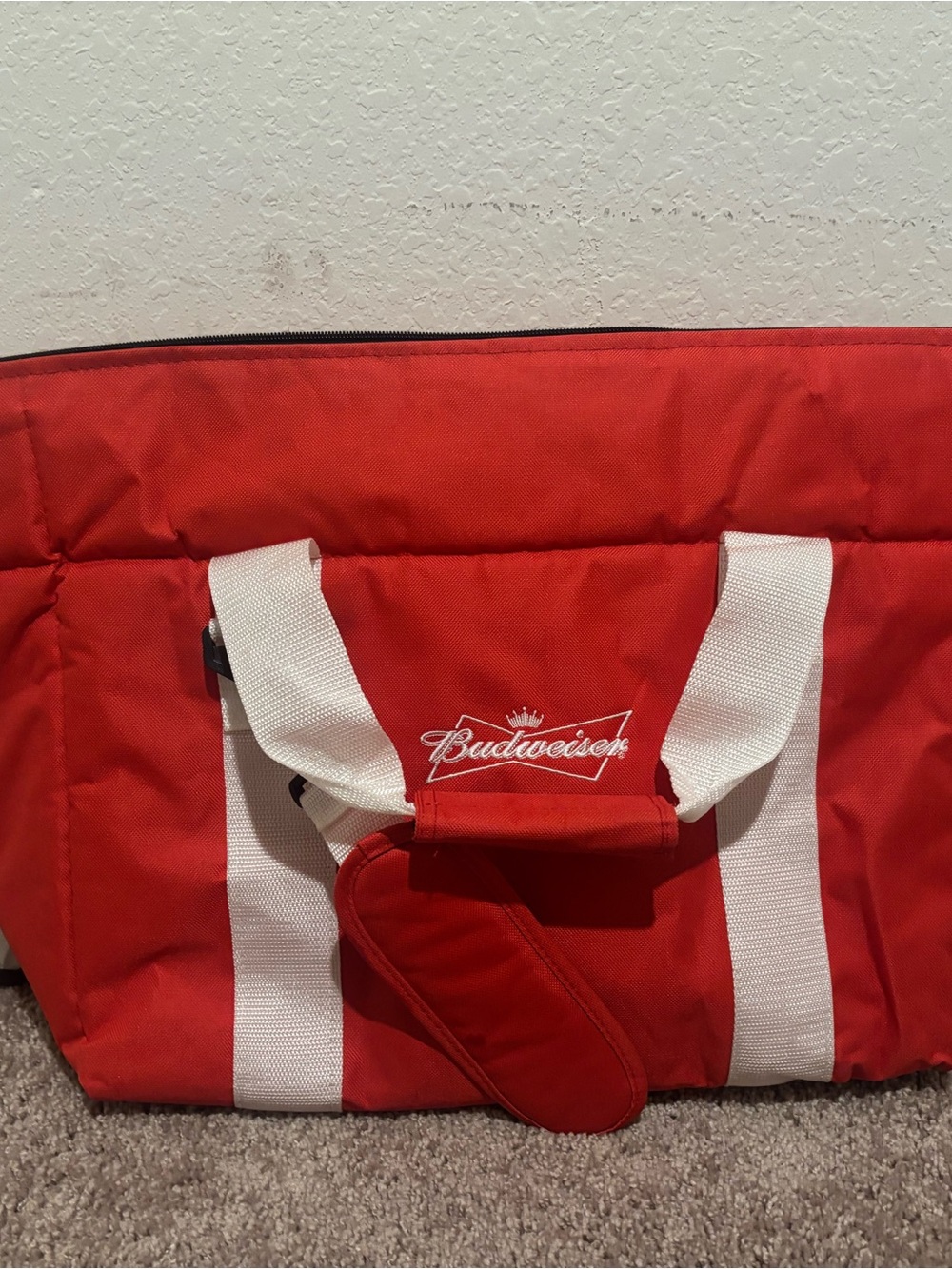 Budweiser Red Cooler Tote with White Handles